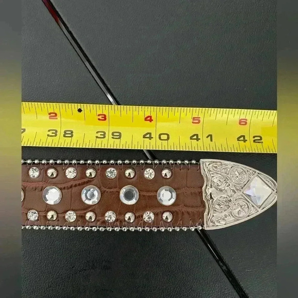 Vintage Western Leather Studded Rhinestone Belt Cowgirl New Boho Festival - Picture 7 of 10